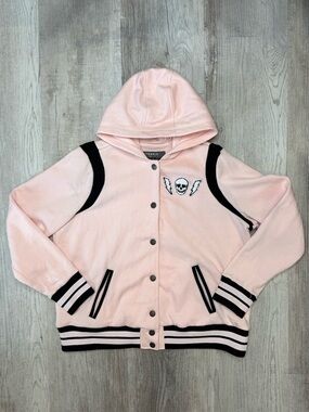 Torrid Pink Hooded Varsity Skull Jacket Women’s Size L Torrid 0 Pastel Goth